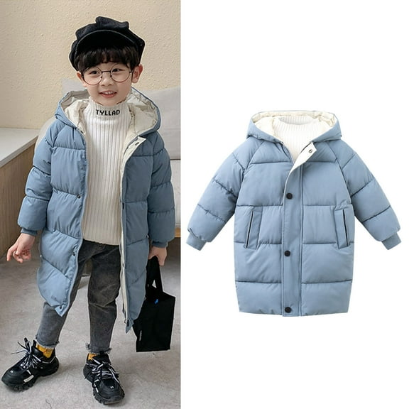 Kids Winter Coat,Baby Boys Puffer Coat Mid-length Hooded Jackets With Pockets Thicken Windproof Zipper Warm Outwear For Kids Puffer Jacket Newborn Baby Clothes