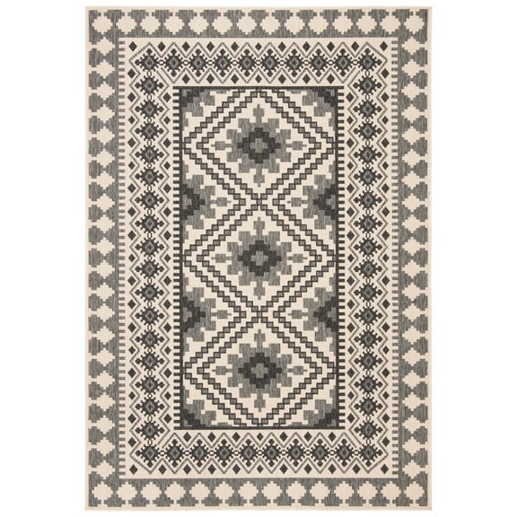 SAFAVIEH Veranda Magna Geometric Indoor/Outdoor Area Rug, Ivory/Slate, 2'7" x 5'