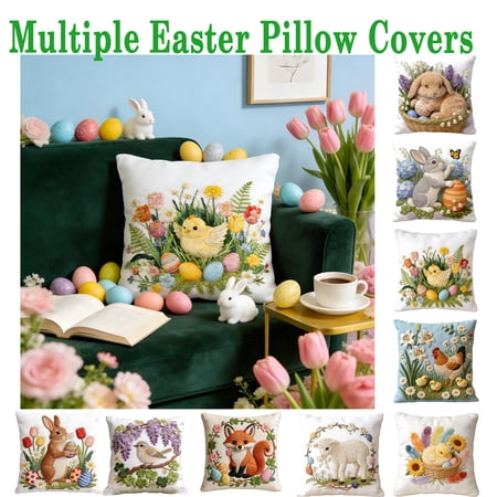 17.7x17.7in Easter Sofa Pillowcases Home Furnishings Decor Bunny Rabbit Decorative Throw Pillow Covers for Living Room Bedroom Spring Holiday Home Decor HAODEJW Pink