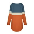thumbnail image 4 of Jewelreauty Women Long Sleeve Patchwork Shirts Curved Hem Pullover Crewneck Tops Plus Size Loose Casual Blouses (S, Orange), 4 of 5