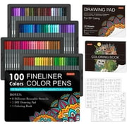 Shuttle Art Fineliner Colored Pens, 100 Colors 0.4mm Fine Point Pens with 8 Stencils and 2 Adult Coloring Books for Coloring, Drawing, Detailing, Writing Note Taking Calendar and Journal