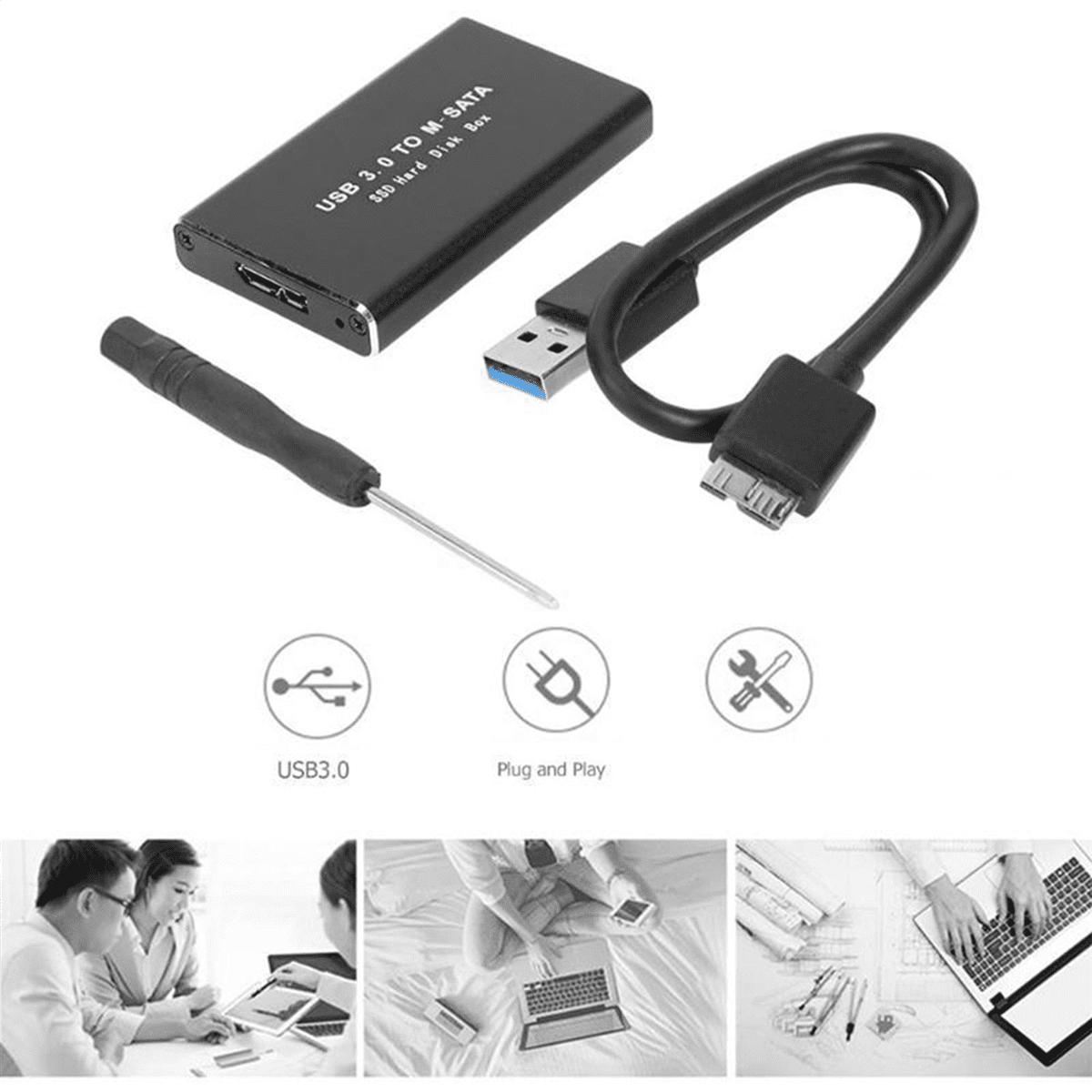 5X MSATA to USB 3.0 SSD Enclosure External Hard Drive Disk Box Storage Case Adapter for 30X50mm 30X30mm MSATA SSD