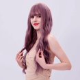 thumbnail image 2 of Pelucas moradas, peluca morada clara con flequillo, pelucas largas y onduladas y esponjosas para mujeres, pelucas sintéticas para cosplay diarias respetuosas con el calor para niña, moradas clara, 2 of 5