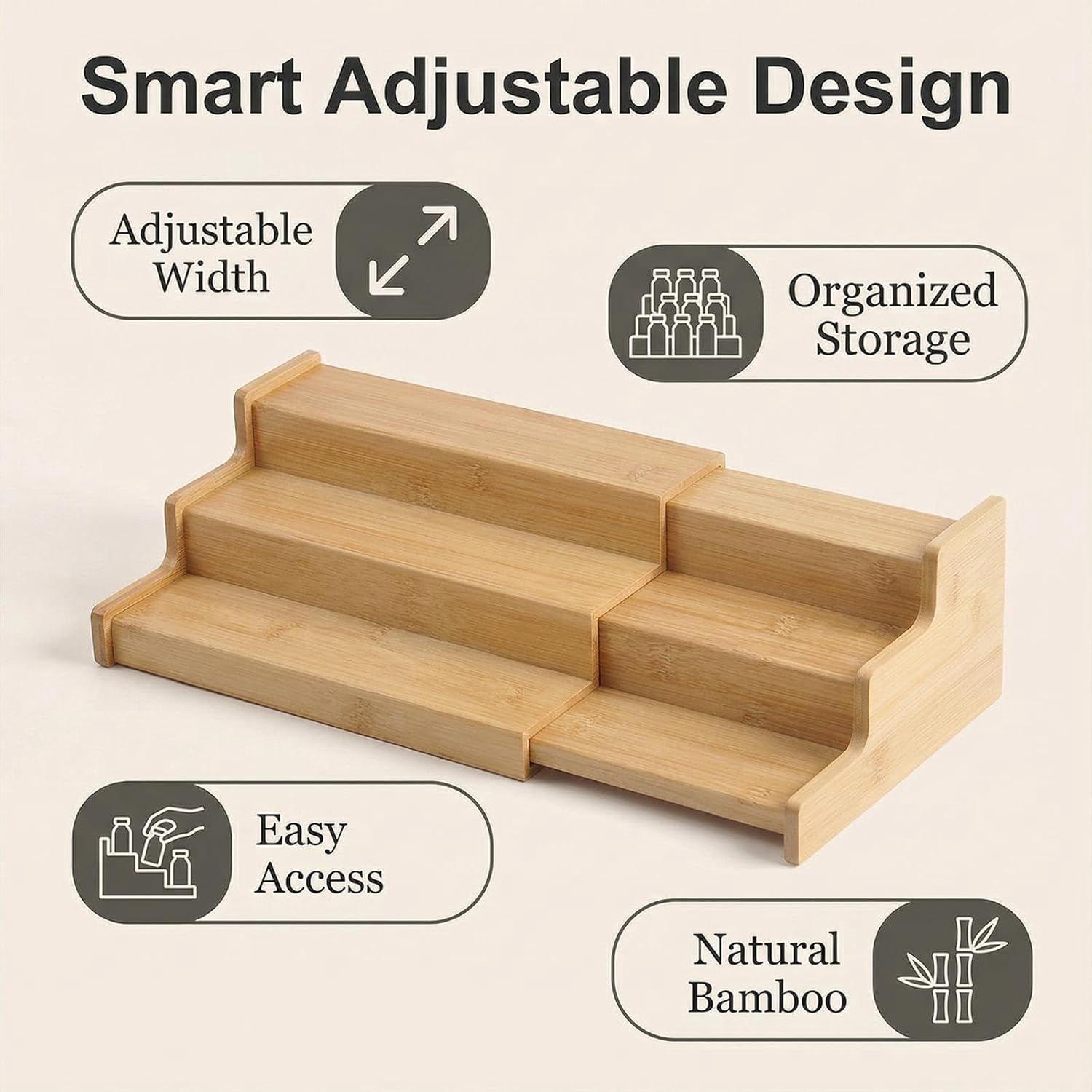 Carestrong Spice Rack Kitchen Cabinet Organizer- 3 Tier Bamboo Expandable Spice Organization for Cabinet,Yellow.