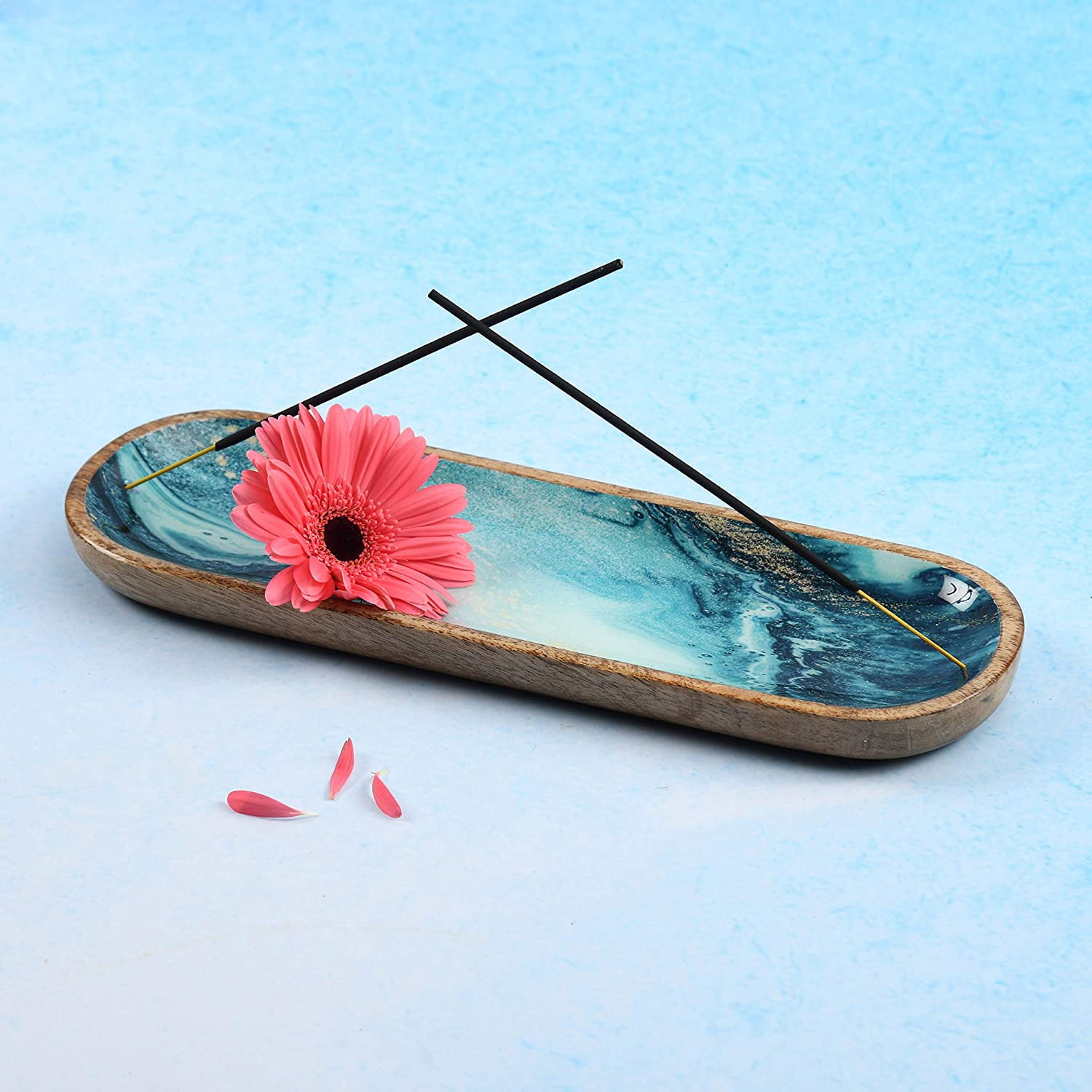 Folkulture Incense Holder or Incense Burner Holder, 12 inch, Blue, Modern Insence Ash Catcher