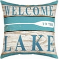 thumbnail image 3 of Lake Throw Pillow Covers for Couch Sofa Bed, Set of 4 Wood Grain Lake Theme Decorative Pillows Cushion Covers,Farmhouse Blue Red Pillow Inserts Not Included, 18x18 inch, 3 of 6