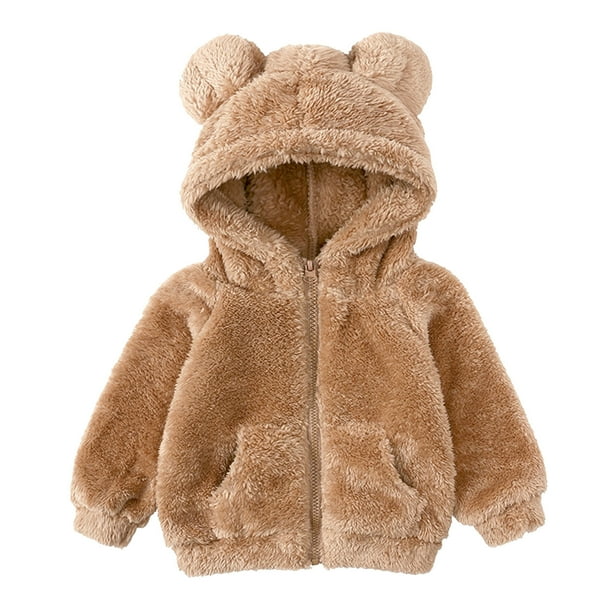 Gibobby Chamarra de manga larga para bebéChaqueta con capucha y forro polar con cremallera completa para niños pequeños y niñas, abrigo con orejas de , r(Caqui, 12-24 Meses)