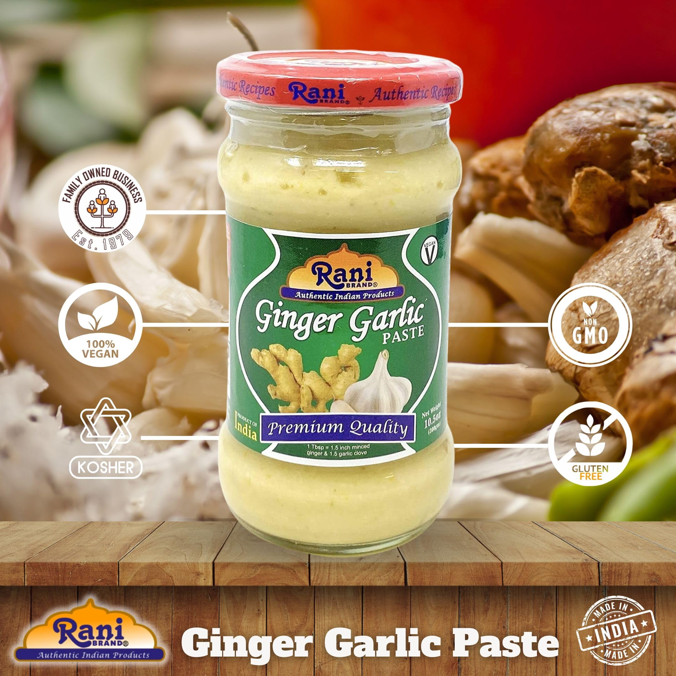 Rani Ginger-Garlic Cooking Paste 10.58oz (300g) ~ Pack of 6 ~ Vegan | Glass Jar | Gluten Free | NON-GMO | No Colors | Indian Origin
