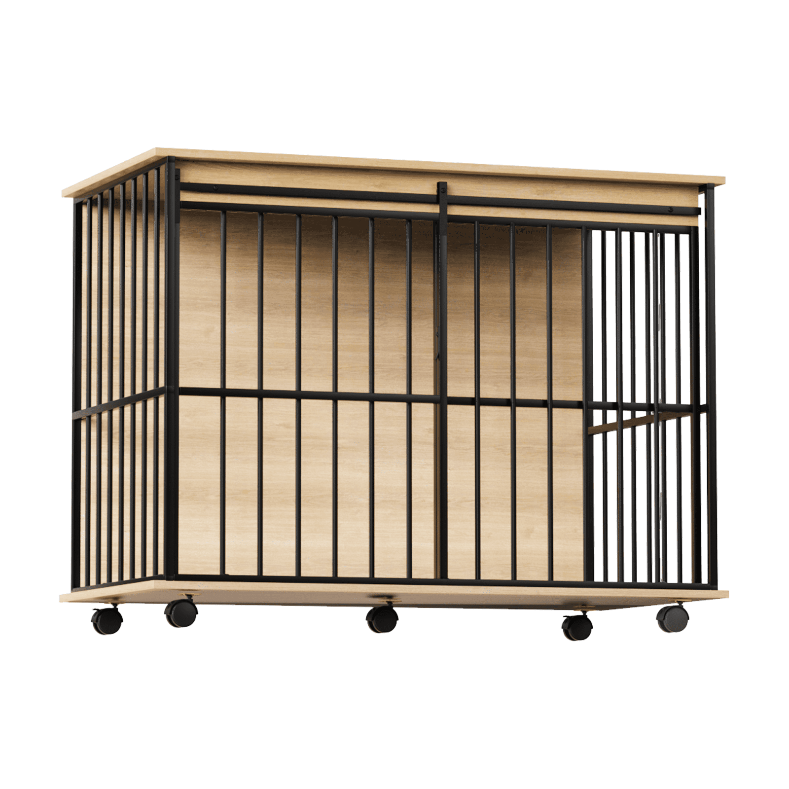 ZephyPaws 44in Dog Crate Furniture,Wooden Dog Kennel Indoor with Double Doors, Dog Cage with Wheels,Dog House Side End Table for Large Dogs up to 85 lb,Natural Black