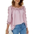 thumbnail image 1 of Blusa femenina de media manga con ribete de encaje, jersey holgado de color rosa con diseño calado, talla L, 1 of 6
