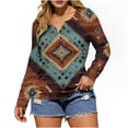 thumbnail image 2 of NTACZA Womens Spring Tops Aztec Cowgirl V Neck Pullover Tees Retro Long Sleeve Western Womens Shirt L, 2 of 5