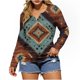 thumbnail image 3 of TaTaai Western Print T-Shirt Lightweight Soft Women's Fashion Casual Round Neck Long Sleeve Button Detail Retro Loose Spring Daily Wear Top Gift, 3 of 5