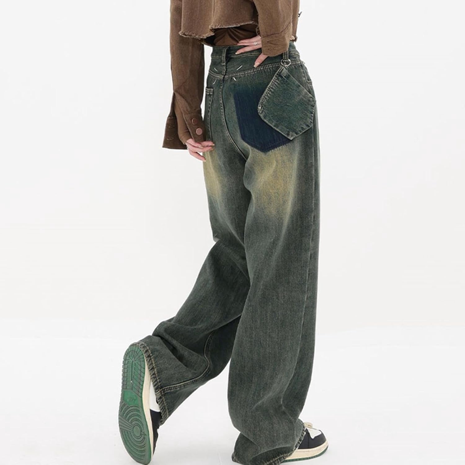 Pudcoco Women's Low Rise Wide Leg Jeans Aesthetic Retro Loose Pocket Pants Casual Pants Y2k Streetwear With Pockets