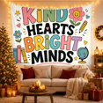 thumbnail image 3 of Kind Hearts Bright Minds with Globe and Flowers, Playful Illustration for Teachers, Classroom Wall Art, Back to School Gift, Tapestry Wall Hanging for Classroom and Study Room, 3 of 7
