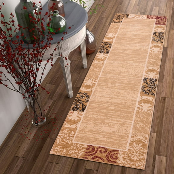 Well Woven Plain Border Rug Damask Warm Colors with Brush Effect Soft Rug