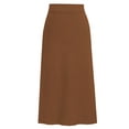 thumbnail image 1 of Frontwalk Ladies Skirts Solid Color Midi Skirt High Waist Travel Casual Knitted Caramel S, 1 of 3