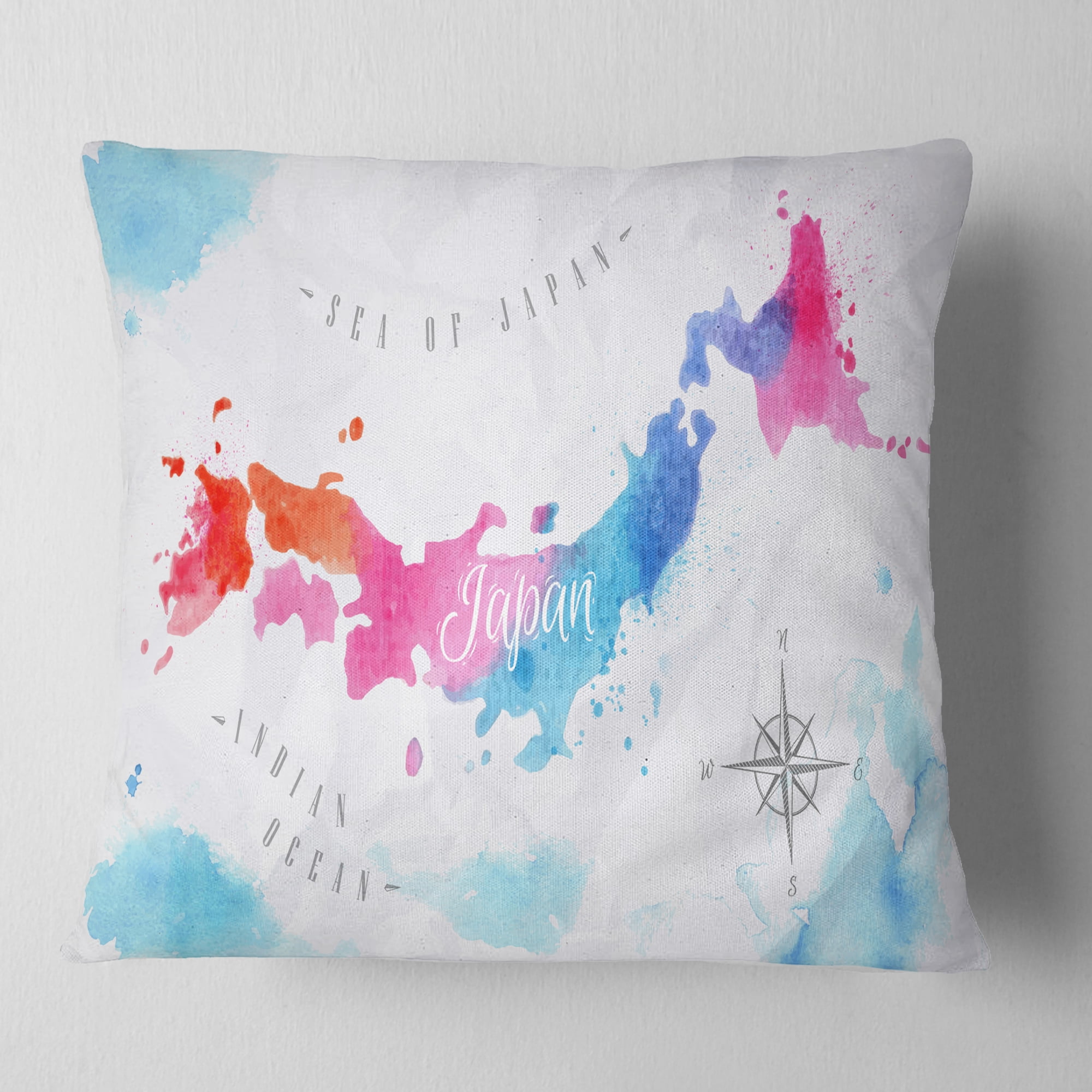 Designart Japan Map Watercolor - Abstract Throw Pillow - 16x16