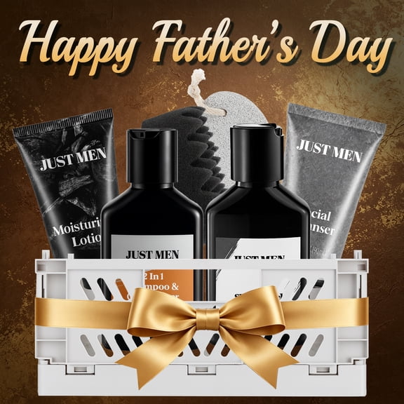 Bath Gift Sets for Men, 7 Pcs Spa & Shower Basket with Body Wash, Birthday Holiday Fathers Day Grooming Gifts for Him