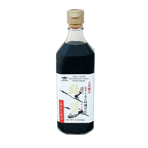 Yamaroku Shoyu Pure Artisan CM31 Dark Sweet Japanese Premium Gourmet Barrel Aged 4 Year Soy Sauce "Tsuru Bisiho", 18oz (532ml) (18oz, 1)… (1 Pack)