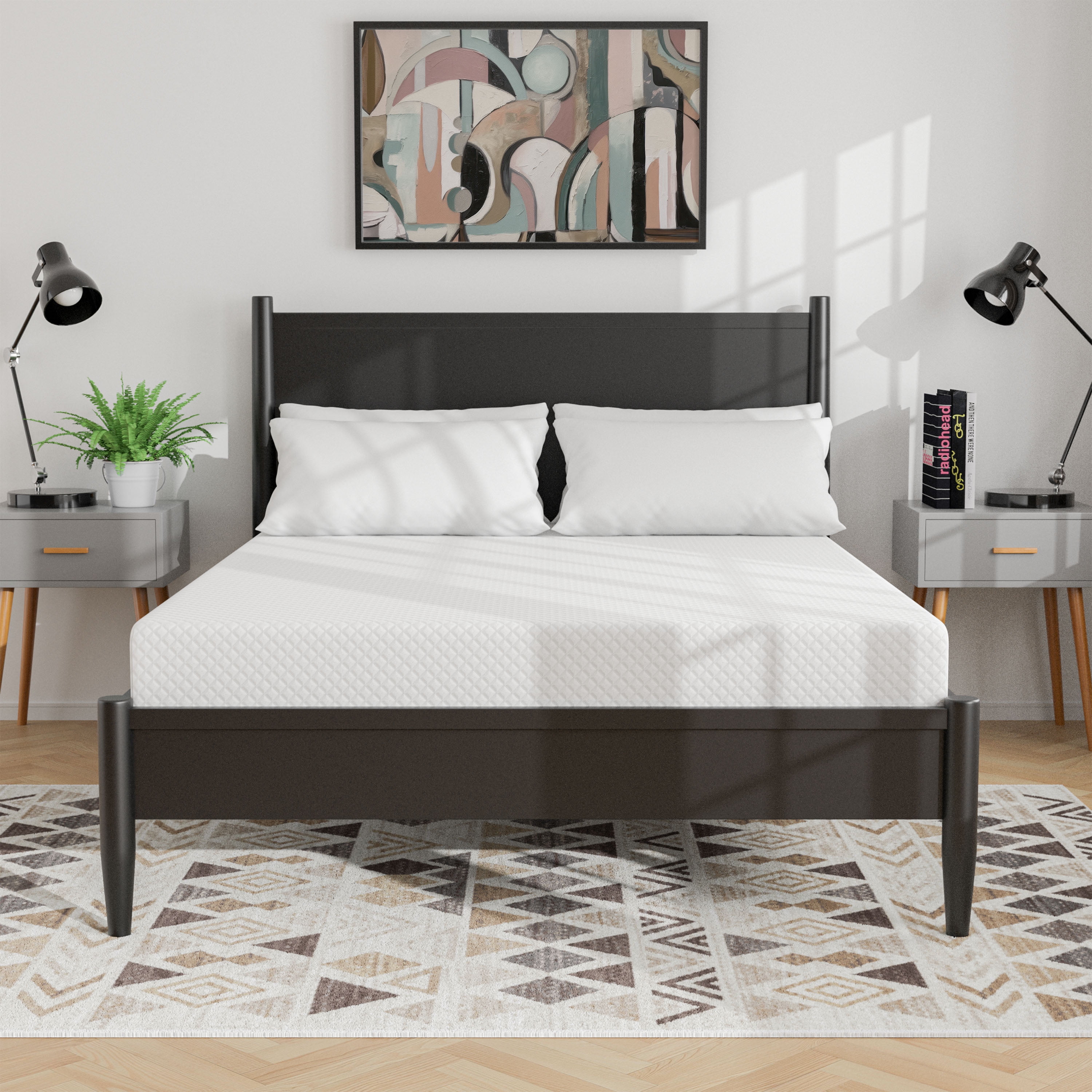Furniture of America Solid Wood Queen Platform Bed with 8-Inch Memory Foad Mattress, Black
