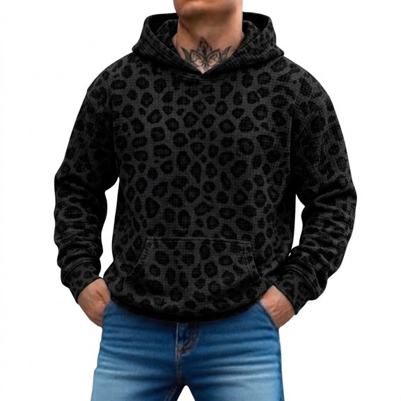 CONROSES Men's Hoodies Leopard Y2K Long Sleeve Pullover Hoodie for Men Fall Streetwear Hooded Sweatshirts with Pocket