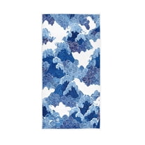 Bath Towel Single-Sided Printed Highly Absorbent Soft Quick Towel for Bathroom Spa Gym & Sports Pattern with Blue Waves