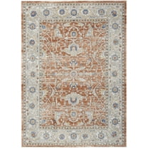 7' X 9' Gray and Red Oriental Power Loom Area Rug