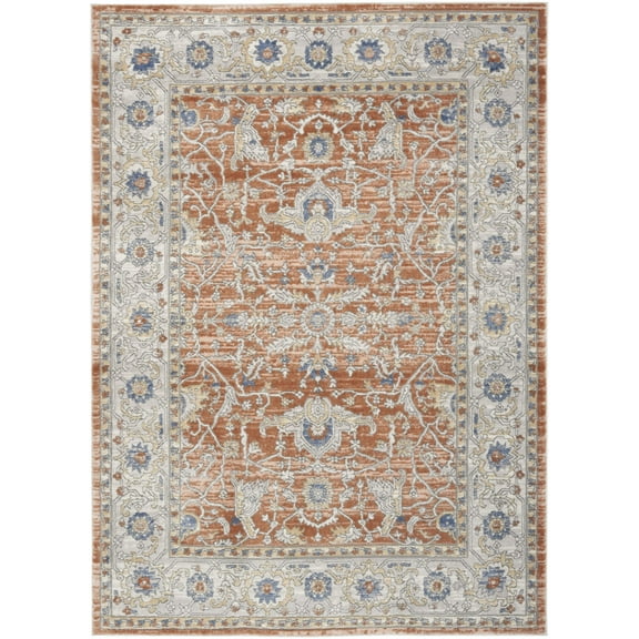 7' X 9' Gray and Red Oriental Power Loom Area Rug