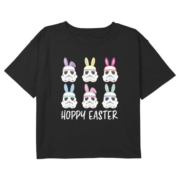 Girl's Star Wars Hoppy Easter Stormtroopers Line Up Graphic Cropped T-Shirt Black X Small