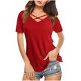 thumbnail image 2 of iMESTOU Fashion Print T-Shirts Red Women Clothes Under 10 Women Casual Short Sleeve Flared Sleeves V-Neck Solid Loose T-Shirt Blouse Tops Gift for Sister, 2 of 7