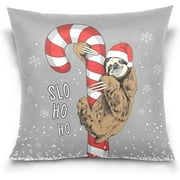 Wellsay Cute Sloth in Santa's Hat On Lollipop Velvet Oblong Lumbar Plush Throw Pillow Cover/Shams Cushion Case - 16" x 16" - Decorative Invisible Zipper Design for Couch Sofa Pillowcase Only