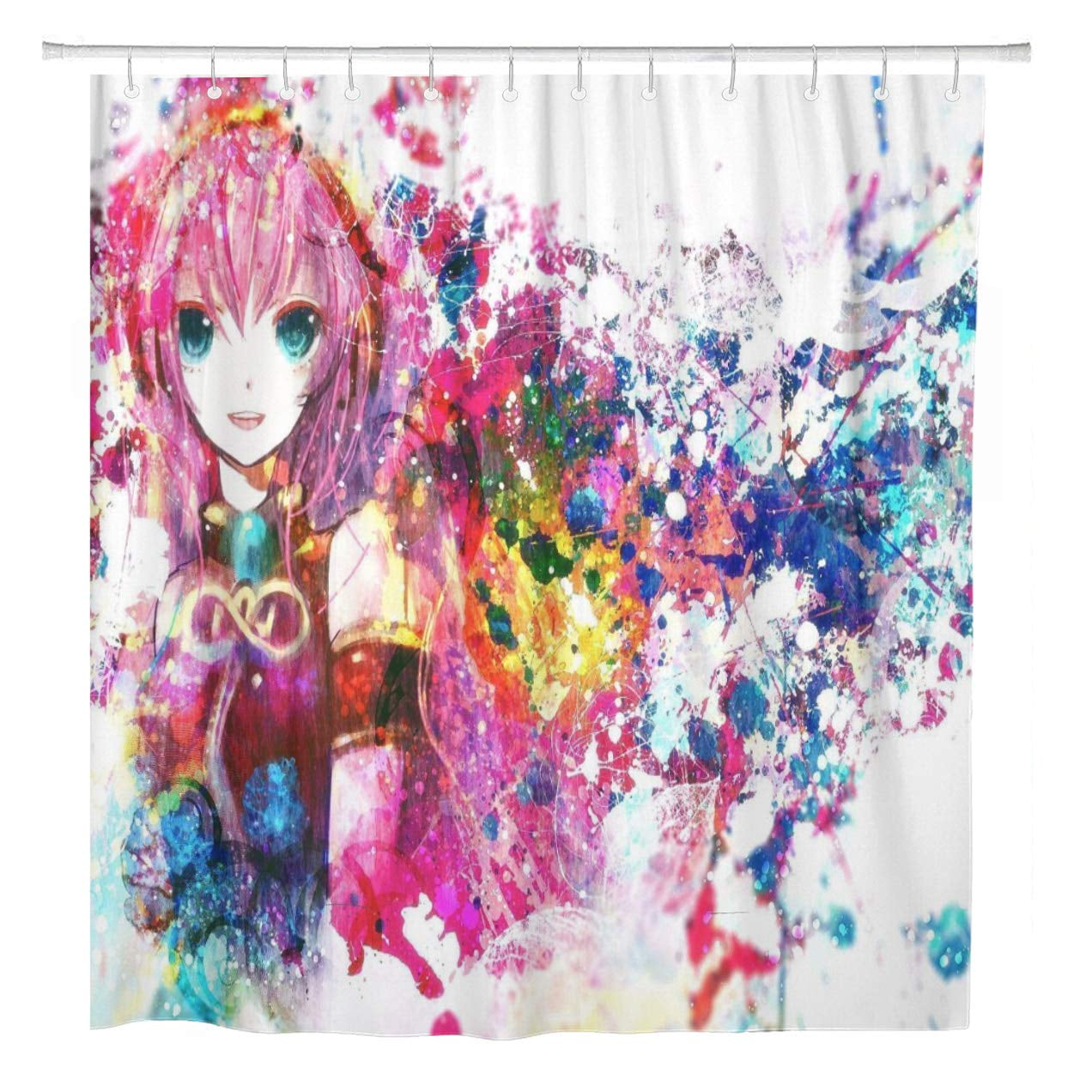 CYNLON Anime Pink Cartoon Colorful Girl Bathroom Decor Bath Shower