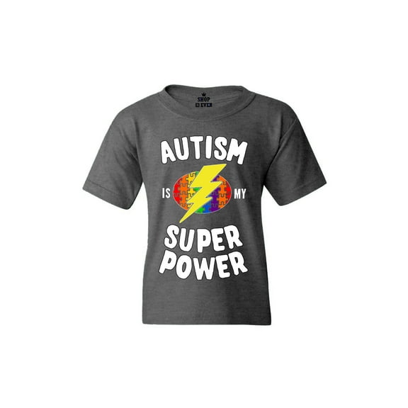 Shop4Ever Kids Autism Is My Super Power Autism Awareness Graphic Child's Youth T-Shirt Small Dark Heather