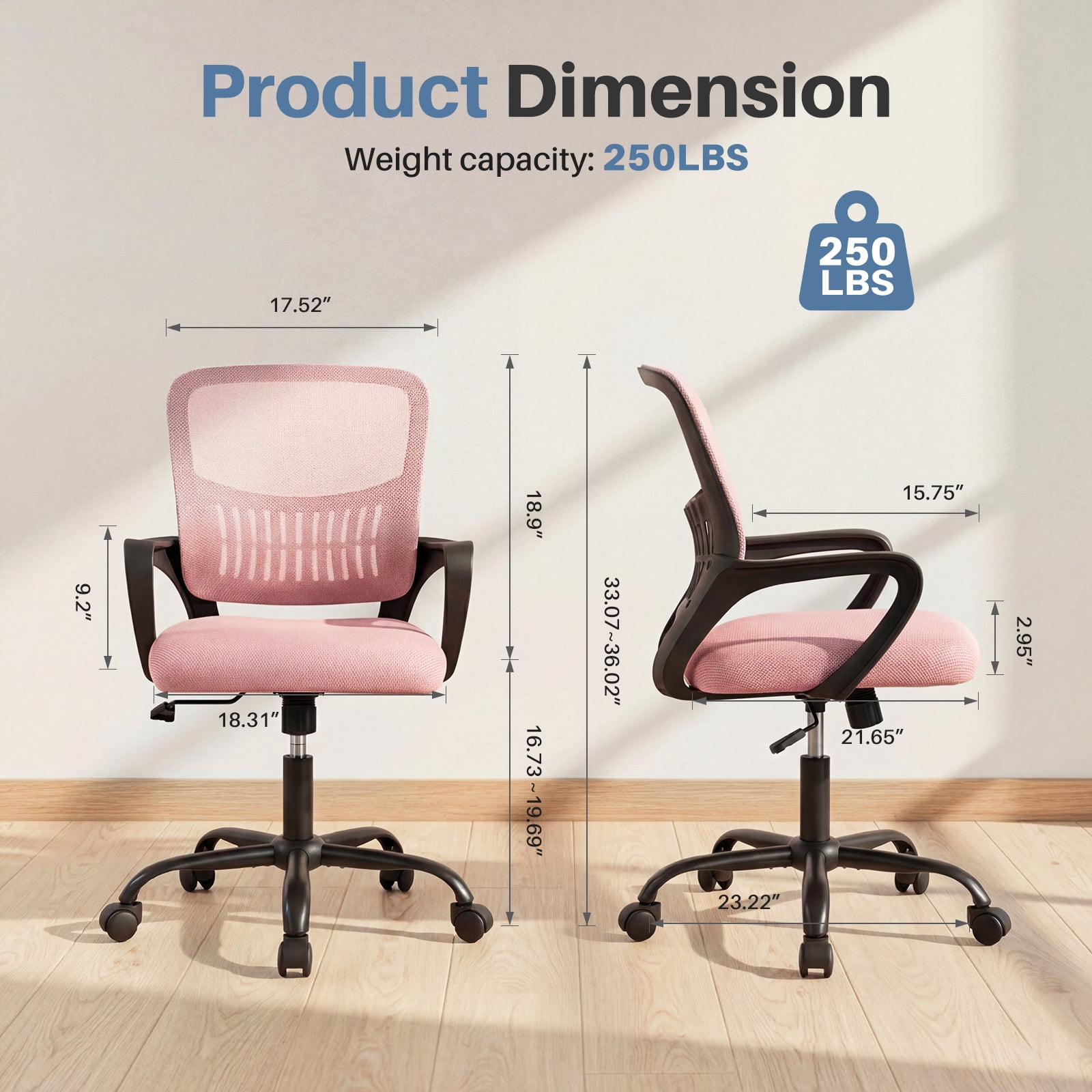 Ergonomic Adjustable Back Computer Chair with Lumbar Support and Armrests - Multiple Colors