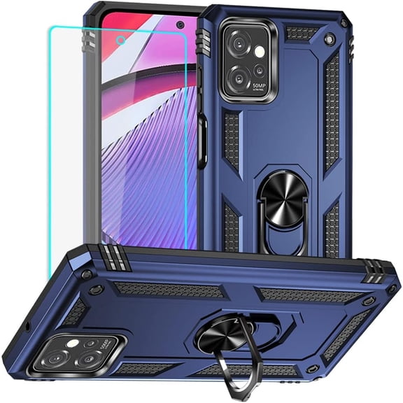 for Moto G Power 5G 2023 Case, Moto G Power 2023 Case with HD Screen Protector, Military Grade Protective Cases with Ring for Moto G Power 5G 2023 (Blue)