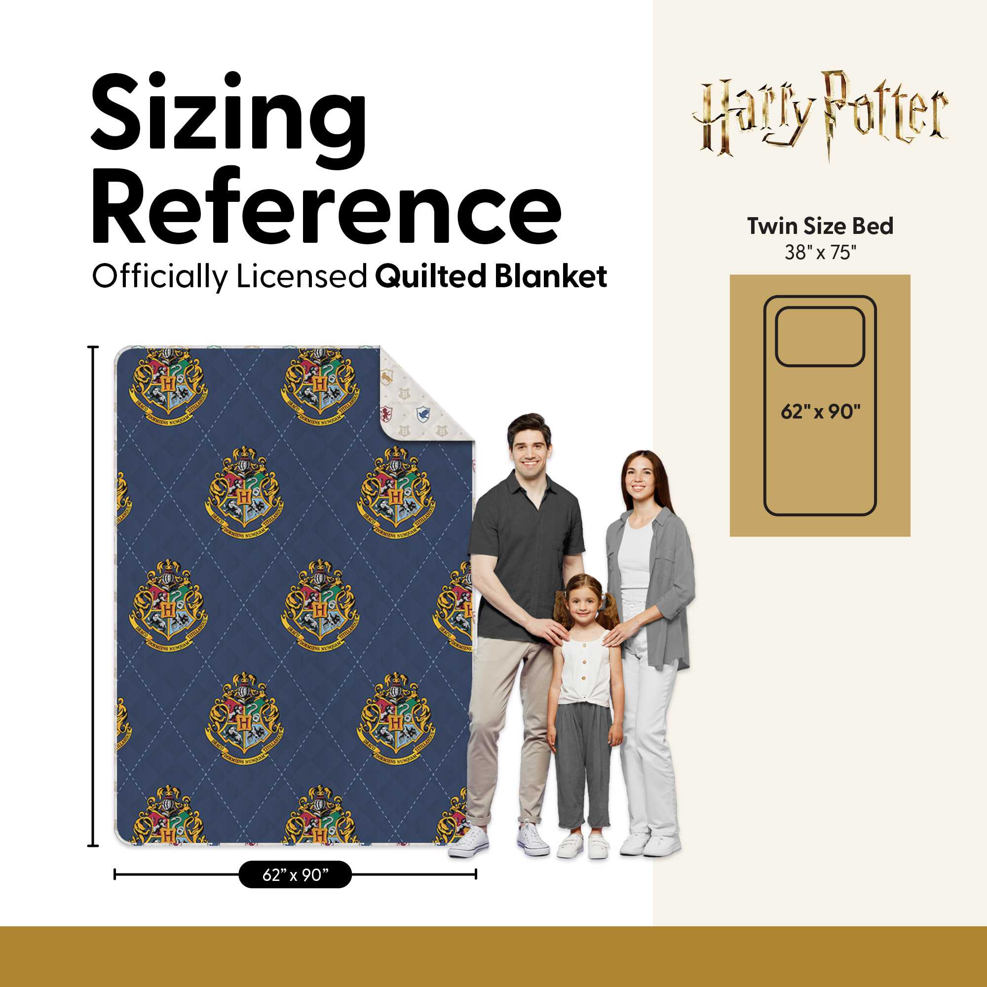 Harry Potter Preppy Crest Hogwarts Twin/Full Reversible Microfiber Quilted Blanket, 62x90 inches