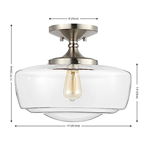 JONATHAN Y JYL7517D Marfa 14" Glass/Iron Farmhouse Modern Bohemian, Cottage, Farmhouse, Rustic, Transitional LED Flush Mount for Bedroom, Living Room, Home, Hallway, Office, Nickel
