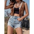 thumbnail image 6 of Womens Fringe Vest 70s Hippie Clothes Sleeveless Faux Suede Tassel Cowgirl Western Outfits S-XL Dark Brown L, 6 of 7