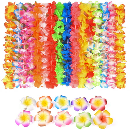 Hawaiian Tropical Ruffled Flowers Necklaces for Birthday Party Supply Christmas Gift Graduation Party Summer Toys 40PCs/Pack F-17