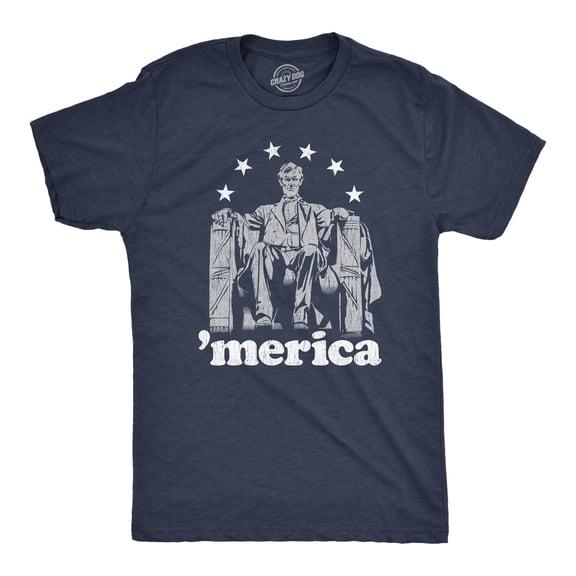 Mens Abe Lincoln 'Merica T Shirt Funny 4th of July USA Patriotic Graphic Novelty Tee Graphic Tees