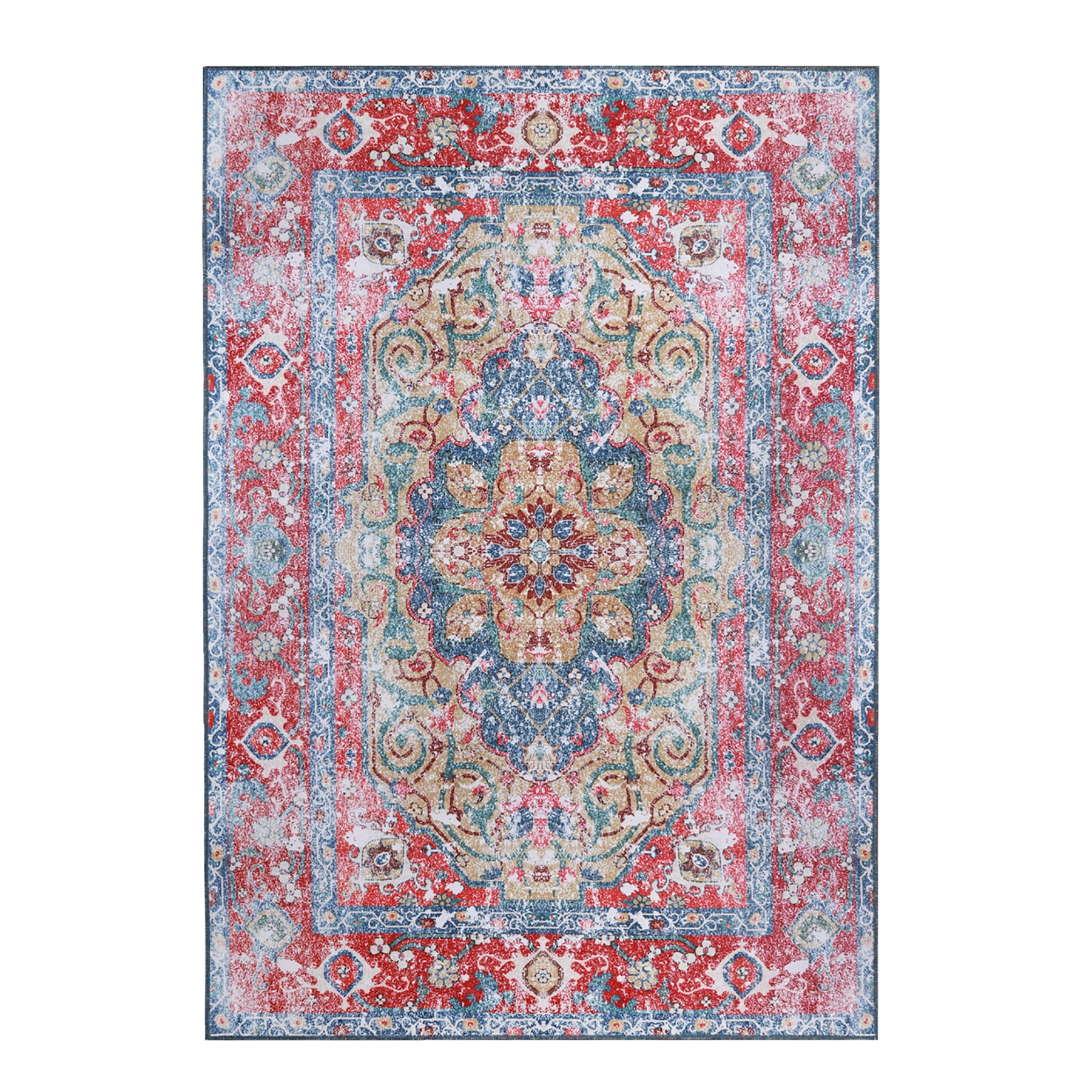 Superior Tanager Rustic Non-Slip Washable Indoor Area Rug, 7' x 10', Red