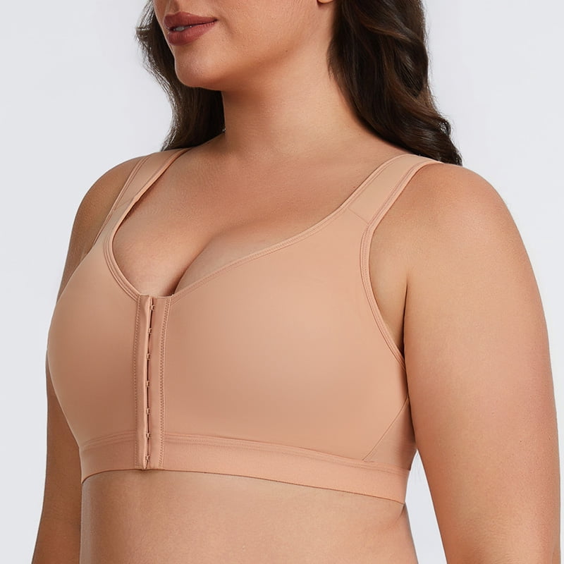 MELENECA Female Front Closure Wirefree Posture Bra for Women Cappuccino 44B