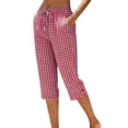 thumbnail image 3 of HAJWOH Capri Pants for Women Petite Stripe Casual Lightweight Slacks Trendy Summer Lounge Drawstring Capris with Pockets, 3 of 7