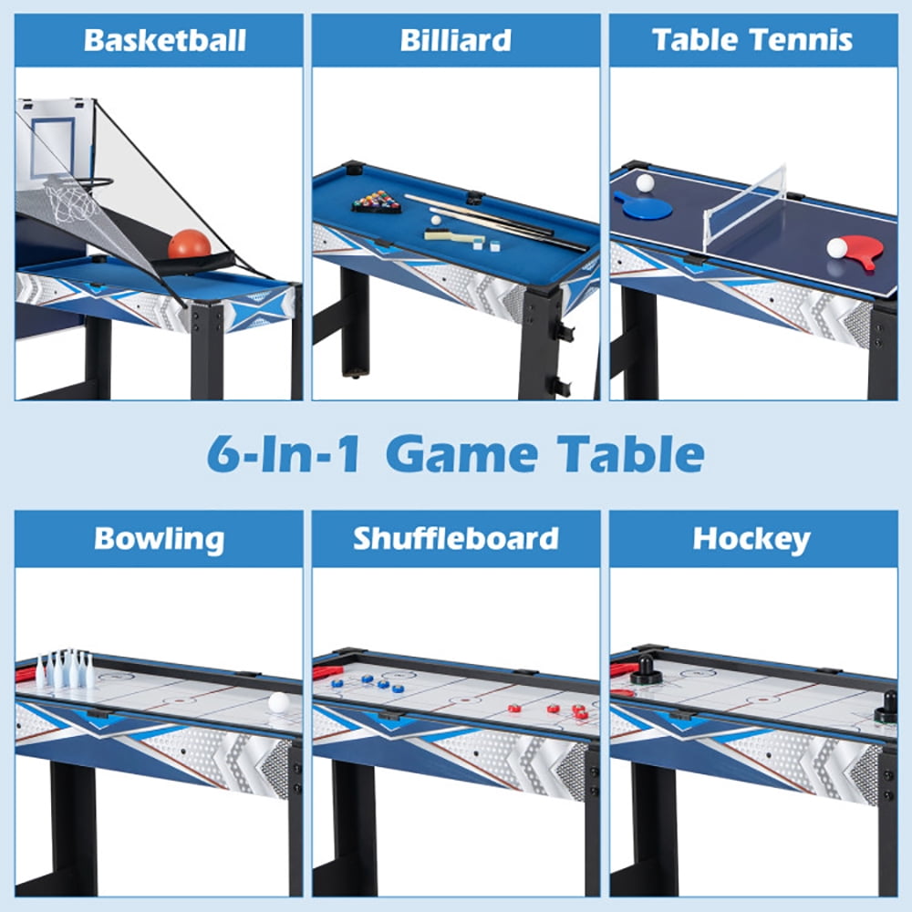 CIPACHO 6-In-1 Combo Game Table with Basketball Billiards Ping Pong Hockey Shuffleboard, Multi Game Table, Gifts for Boys and Girls Aged 6-12