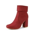 thumbnail image 2 of BLISSFUL STEP Women's Boots Faux Suede Rounded Toe Block Heel Foldable Ankle Boots Red 9, 2 of 8
