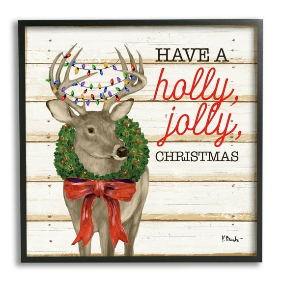 Stupell Industries Holly Jolly Christmas Deer Holiday Painting Black Framed Art Print Wall Art, 12 x 12