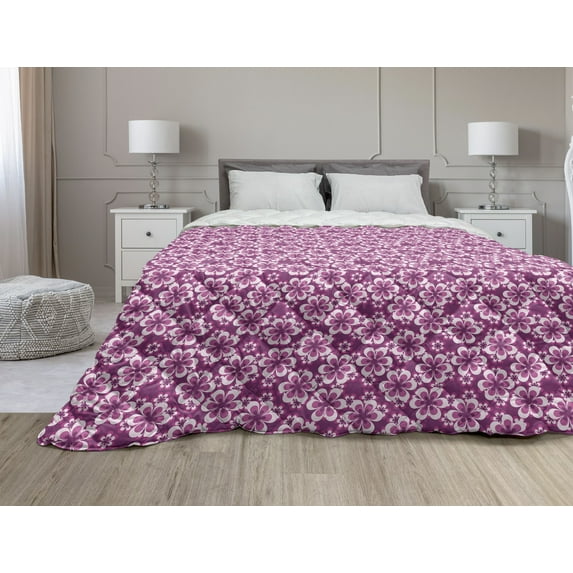 Purple Down Alternative Comforter, Victorian Influences on Purple Flower Arrangement Ancestral Blooming Nature Motifs, Microfiber Quilt for All Season, 5 Sizes, Beige Plum, by Ambesonne