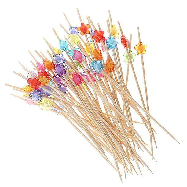 100 count Bamboo Cocktail Picks Multicolor Decorative Fruit Skewers Bamboo Toothpicks for