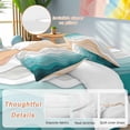 thumbnail image 3 of Teal Green Duvet Cover Set, Geometric Brown White Beach Waves Gradient Soft Duvet Cover Twin Size Bedding Set 4 Pieces, 1 Quiltcover and 2 Pillowcases with Zipper, 1 Bed Sheet for All Seasons, 3 of 9