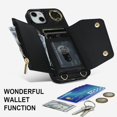 thumbnail image 3 of ShellTech for iPhone 14 Wallet Case with Cross Body Chain,Zipper Case Cover with Coin Pocket Lanyard,Black, 3 of 11